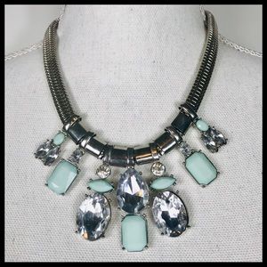 Turquoise & Crystal Silver Statement Necklace